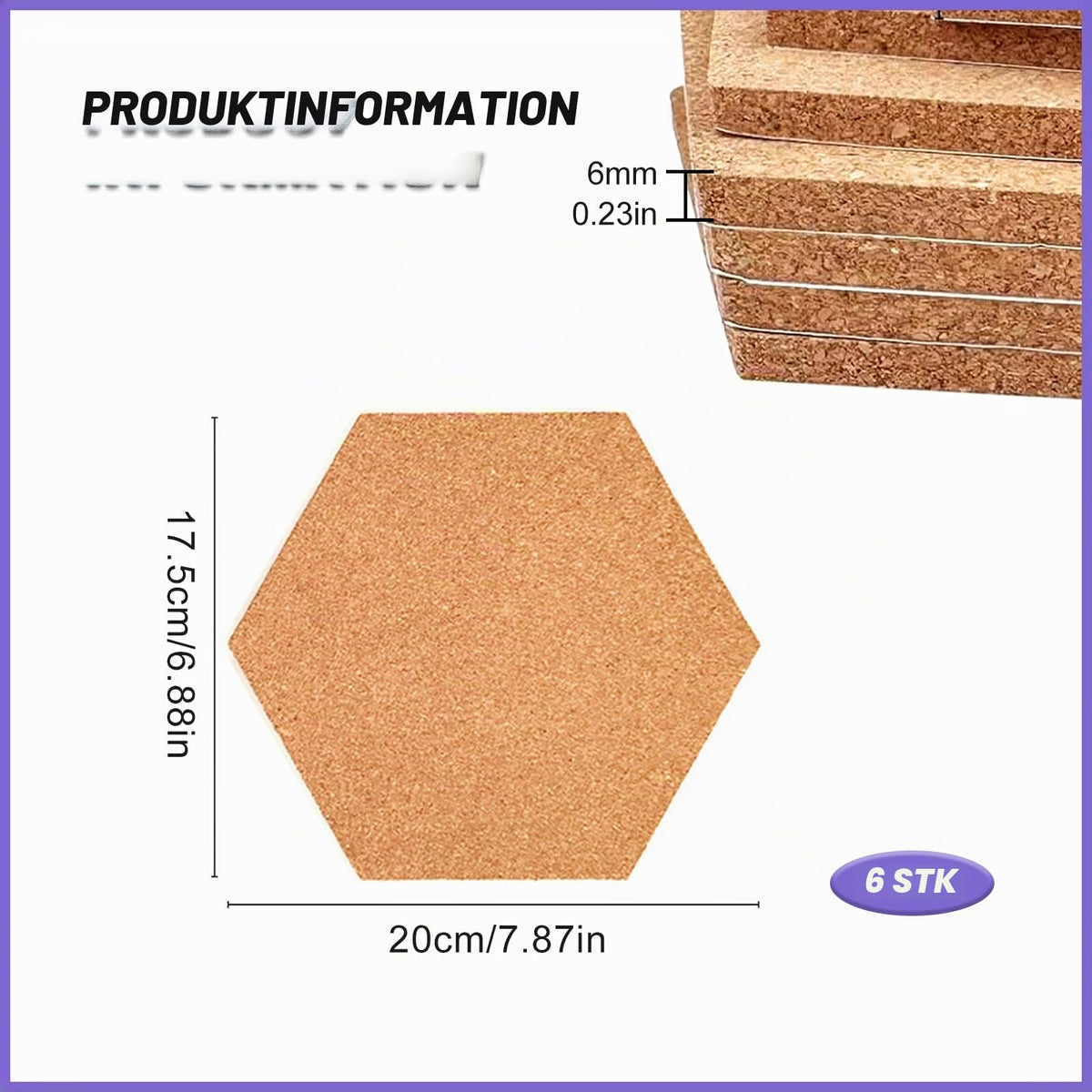 Pinnwand Kork Selbstklebend 6 Stück Korkplatten Korkwand für die Wand Kork Pinnwand Korktafel Selbstklebend Sechseckiges Korkbrett