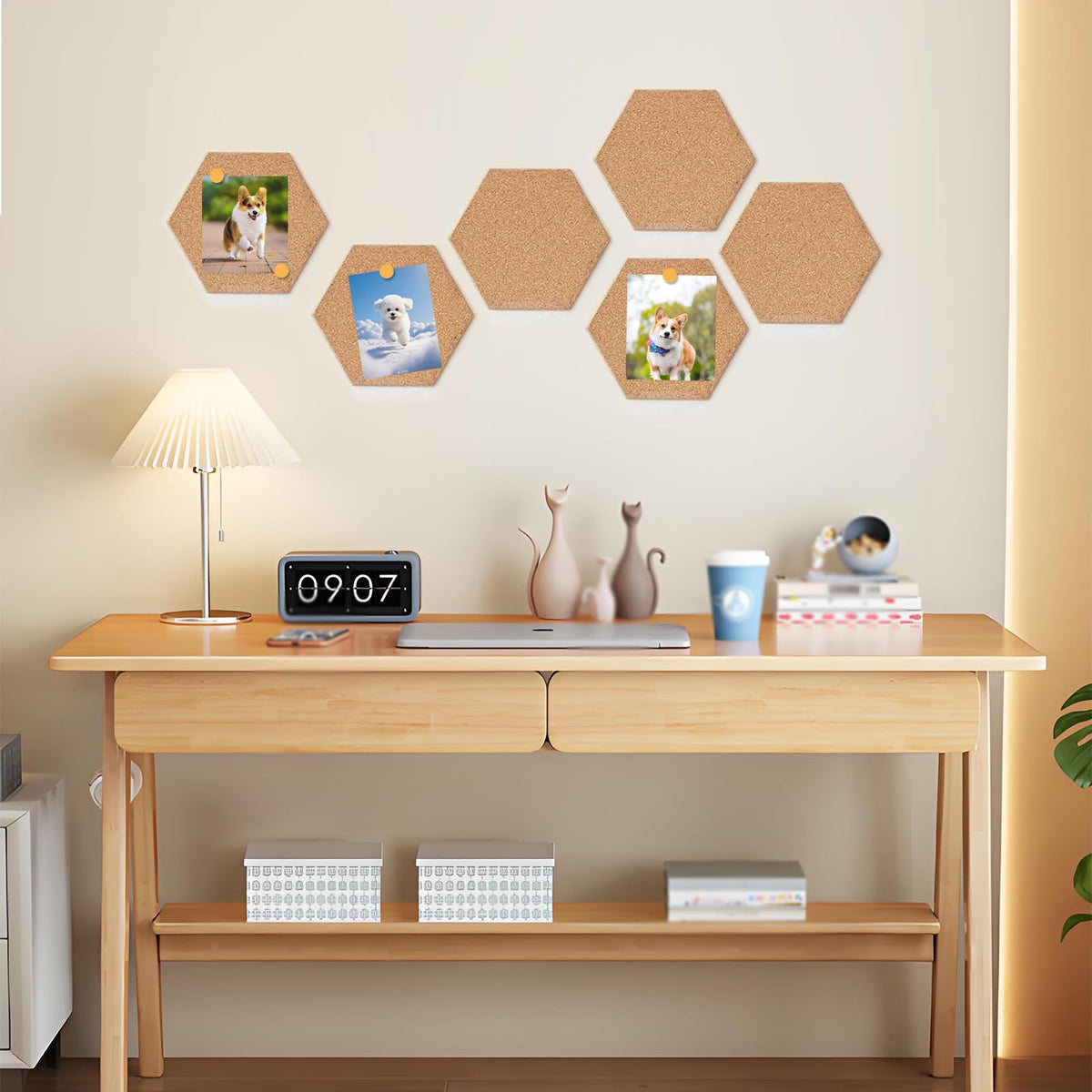 Pinnwand Kork Selbstklebend 6 Stück Korkplatten Korkwand für die Wand Kork Pinnwand Korktafel Selbstklebend Sechseckiges Korkbrett