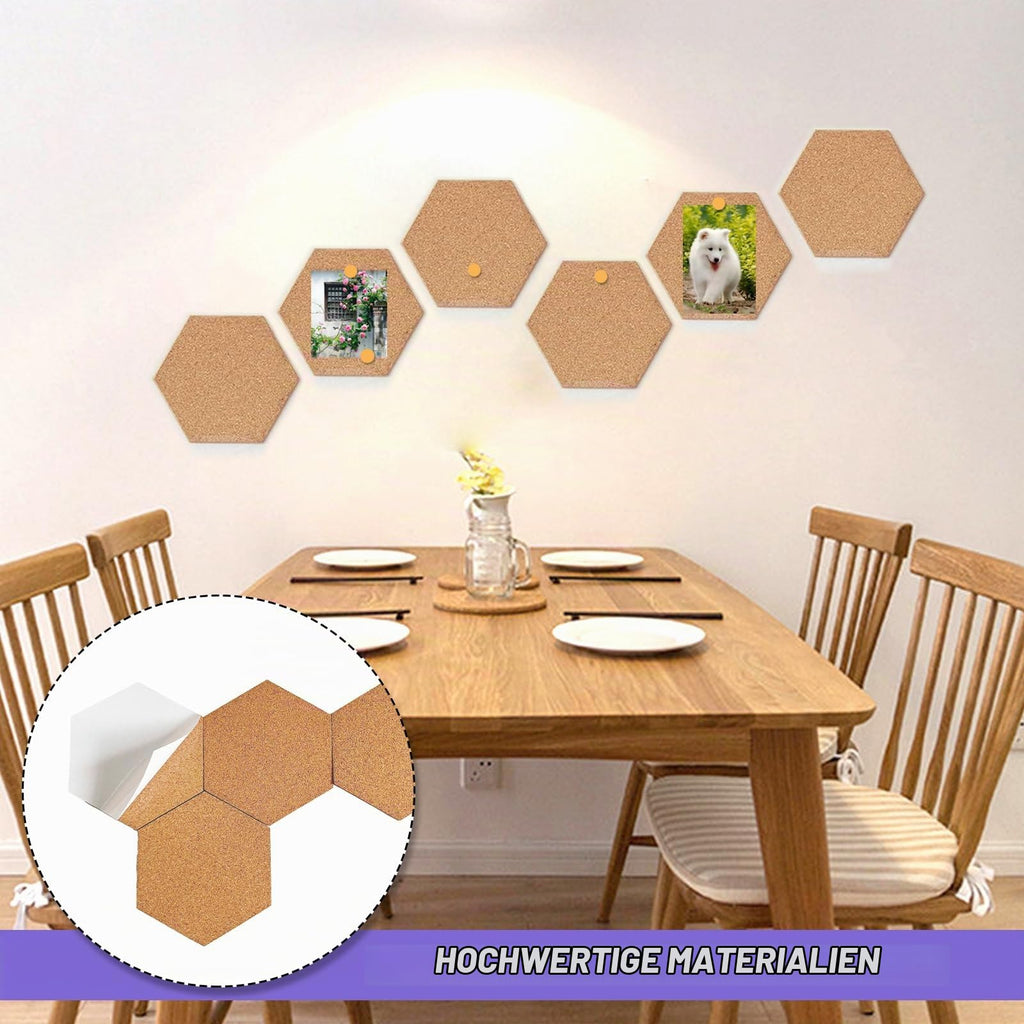 Pinnwand Kork Selbstklebend 6 Stück Korkplatten Korkwand für die Wand Kork Pinnwand Korktafel Selbstklebend Sechseckiges Korkbrett