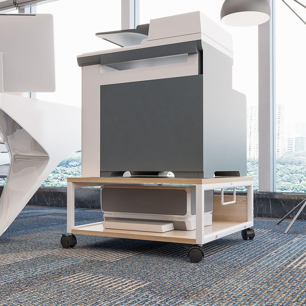IBUYKE 2 Tier Desktop Drucker Stand Cart,Drucker Tisch mit Rädern,Schreibtisch Heavy Duty Rolltisch mit Aufbewahrungsordnern,für Bücher, Faxmaschine, Scanner, Home Office TLJ008R