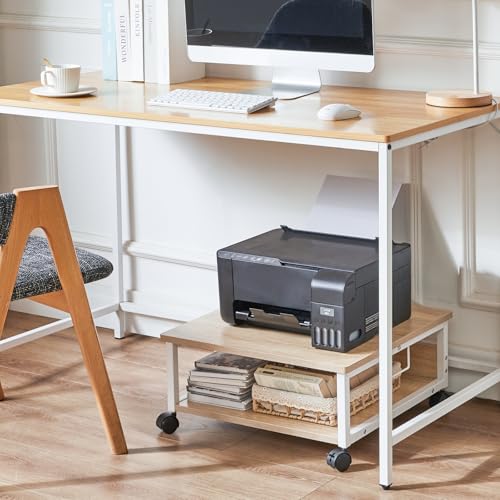 IBUYKE 2 Tier Desktop Drucker Stand Cart,Drucker Tisch mit Rädern,Schreibtisch Heavy Duty Rolltisch mit Aufbewahrungsordnern,für Bücher, Faxmaschine, Scanner, Home Office TLJ008R