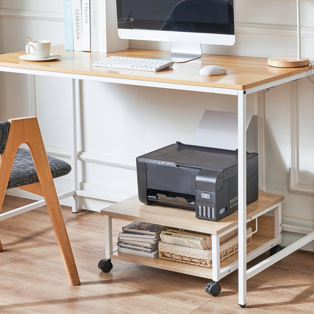 IBUYKE 2 Tier Desktop Drucker Stand Cart,Drucker Tisch mit Rädern,Schreibtisch Heavy Duty Rolltisch mit Aufbewahrungsordnern,für Bücher, Faxmaschine, Scanner, Home Office TLJ008R
