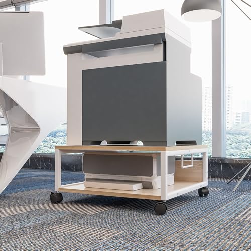 IBUYKE 2 Tier Desktop Drucker Stand Cart,Drucker Tisch mit Rädern,Schreibtisch Heavy Duty Rolltisch mit Aufbewahrungsordnern,für Bücher, Faxmaschine, Scanner, Home Office TLJ008R