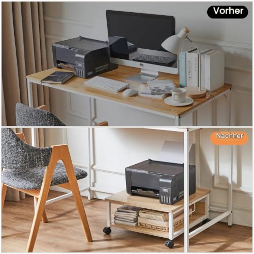 IBUYKE 2 Tier Desktop Drucker Stand Cart,Drucker Tisch mit Rädern,Schreibtisch Heavy Duty Rolltisch mit Aufbewahrungsordnern,für Bücher, Faxmaschine, Scanner, Home Office TLJ008R