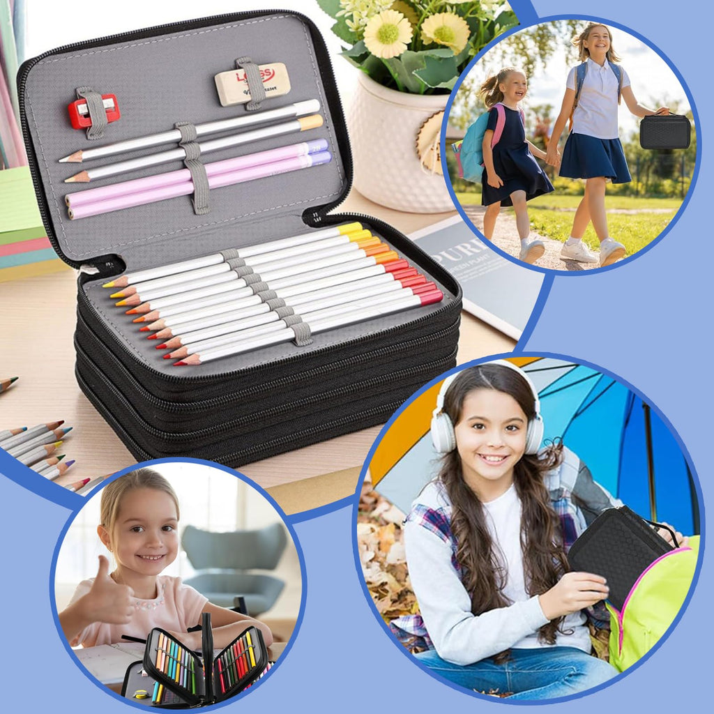 Federmäppchen Große 72 Slots Federmappe für Schule Studenten, Arbeit, Office Pen Organizer Holder Schulmaterial (Schwarz)