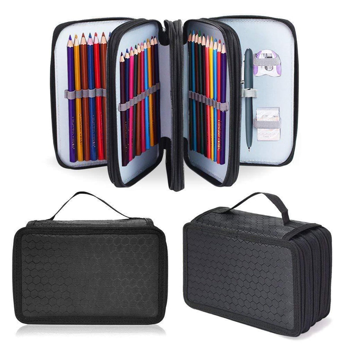 Federmäppchen Große 72 Slots Federmappe für Schule Studenten, Arbeit, Office Pen Organizer Holder Schulmaterial (Schwarz)
