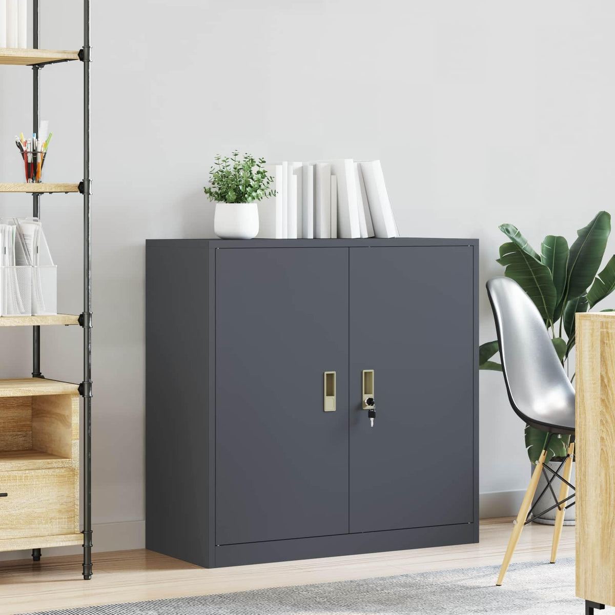 Aufbewahrungsschrank Anthrazit aus Stahl 90 x 40 x 90 cm, abschließbar, vielseitiger Büroschrank mit viel Stauraum für Ordner, Dokumente, Archivierung und Büroorganisation