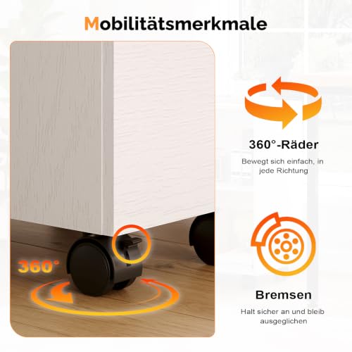 Bonnlo mobiler Aktenschrank 2 Schubladen für Büro, Homeoffice, weiß, Holz