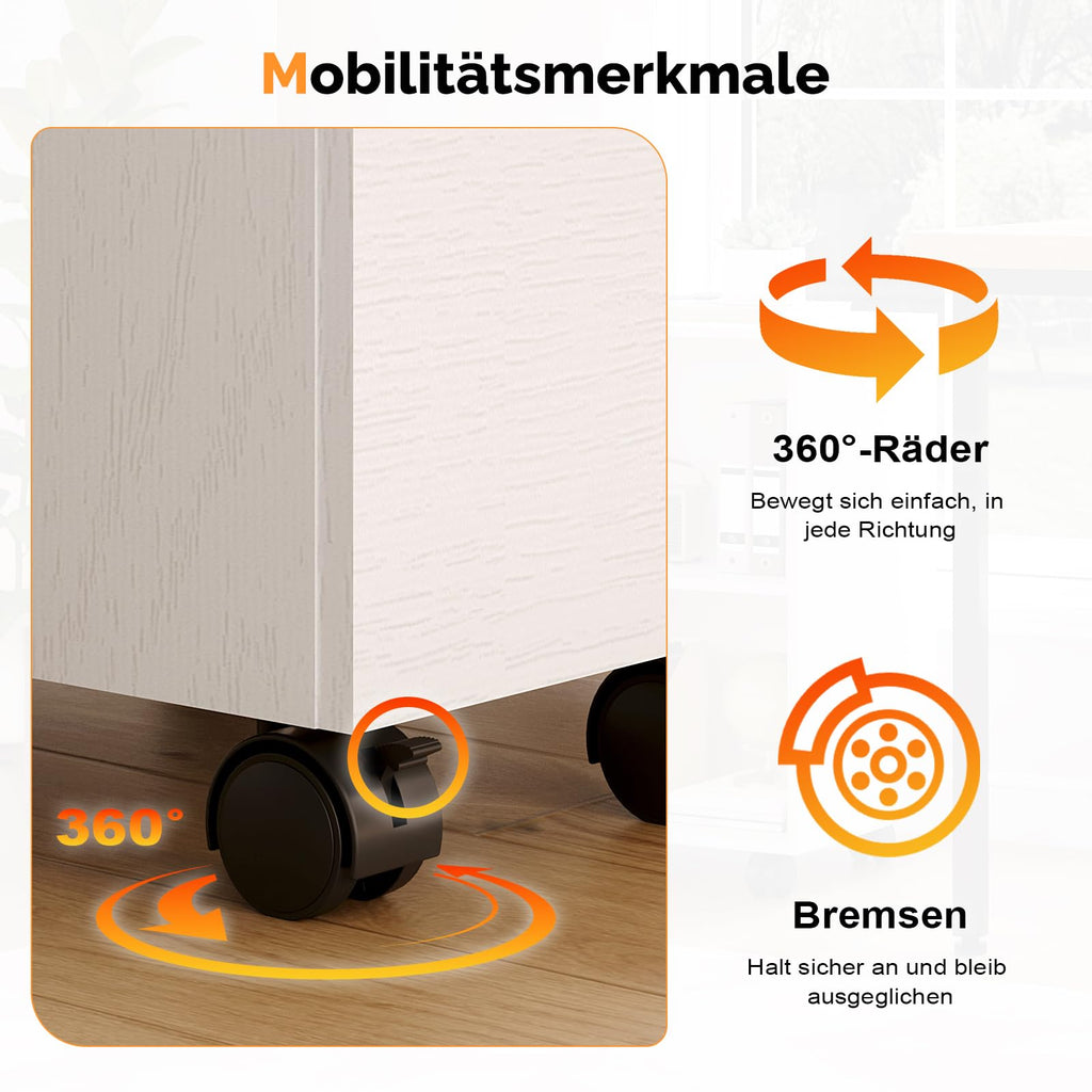 Bonnlo mobiler Aktenschrank 2 Schubladen für Büro, Homeoffice, weiß, Holz