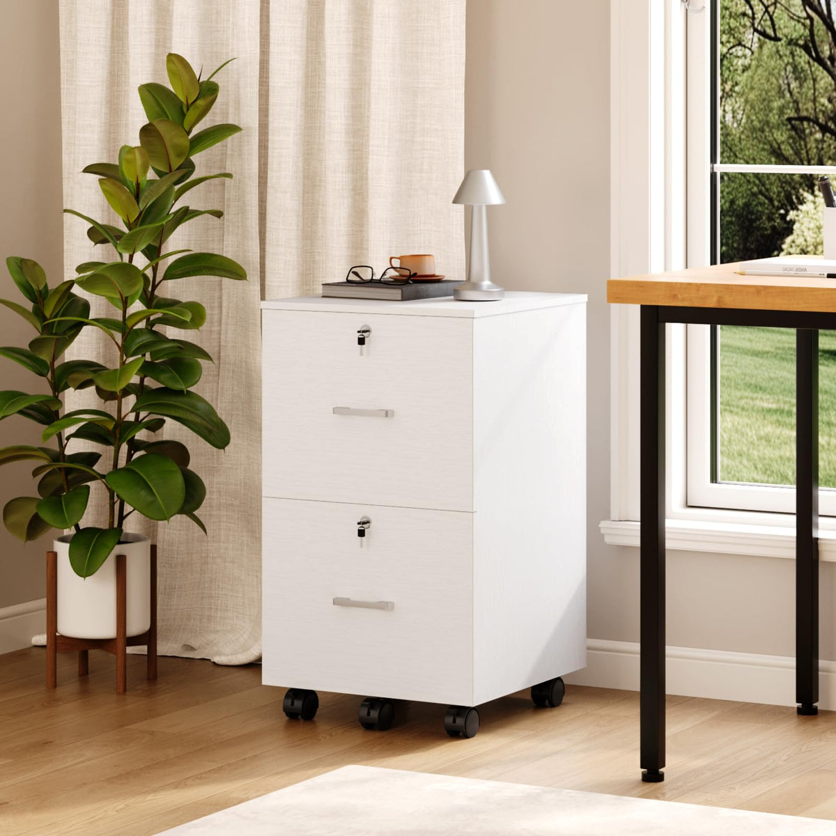 Bonnlo mobiler Aktenschrank 2 Schubladen für Büro, Homeoffice, weiß, Holz