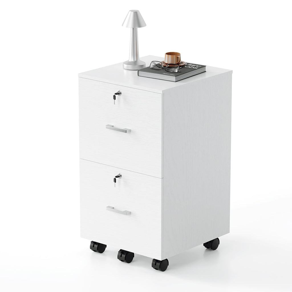 Bonnlo mobiler Aktenschrank 2 Schubladen für Büro, Homeoffice, weiß, Holz