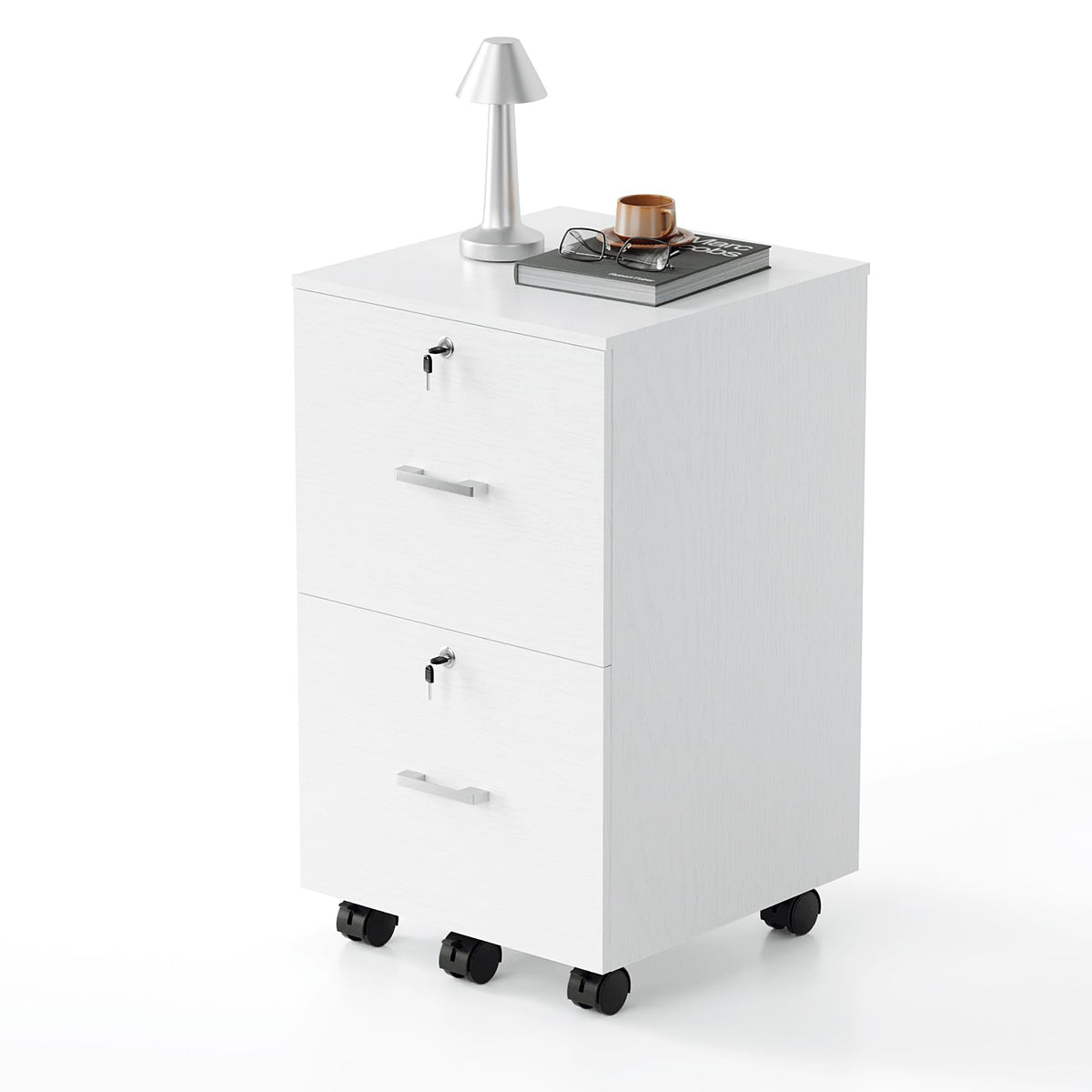 Bonnlo mobiler Aktenschrank 2 Schubladen für Büro, Homeoffice, weiß, Holz