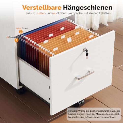 Bonnlo mobiler Aktenschrank 2 Schubladen für Büro, Homeoffice, weiß, Holz