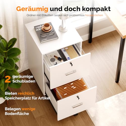 Bonnlo mobiler Aktenschrank 2 Schubladen für Büro, Homeoffice, weiß, Holz