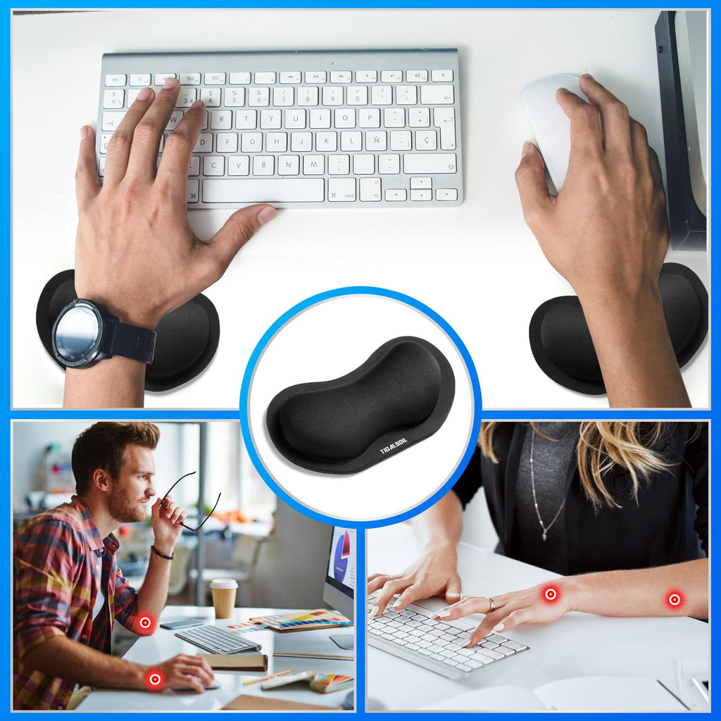 TIDALSOIL Mouse Wrist Rest, 2 Pack Mouse Wrist Rest Support Cushion mit Anti-Rutsch-Gummi-Basis, Ergonomic Pain Relief Mouse Hand Rest (Black)
