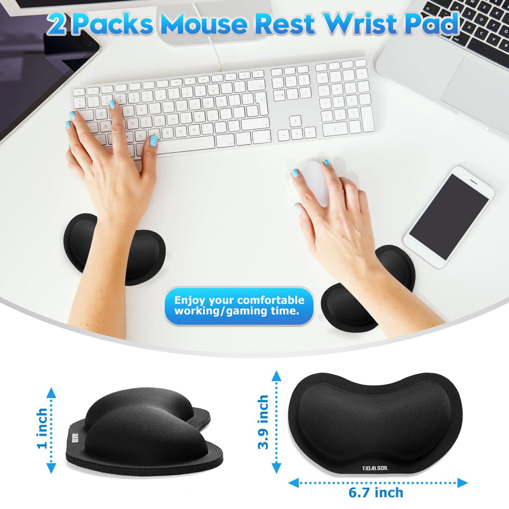 TIDALSOIL Mouse Wrist Rest, 2 Pack Mouse Wrist Rest Support Cushion mit Anti-Rutsch-Gummi-Basis, Ergonomic Pain Relief Mouse Hand Rest (Black)
