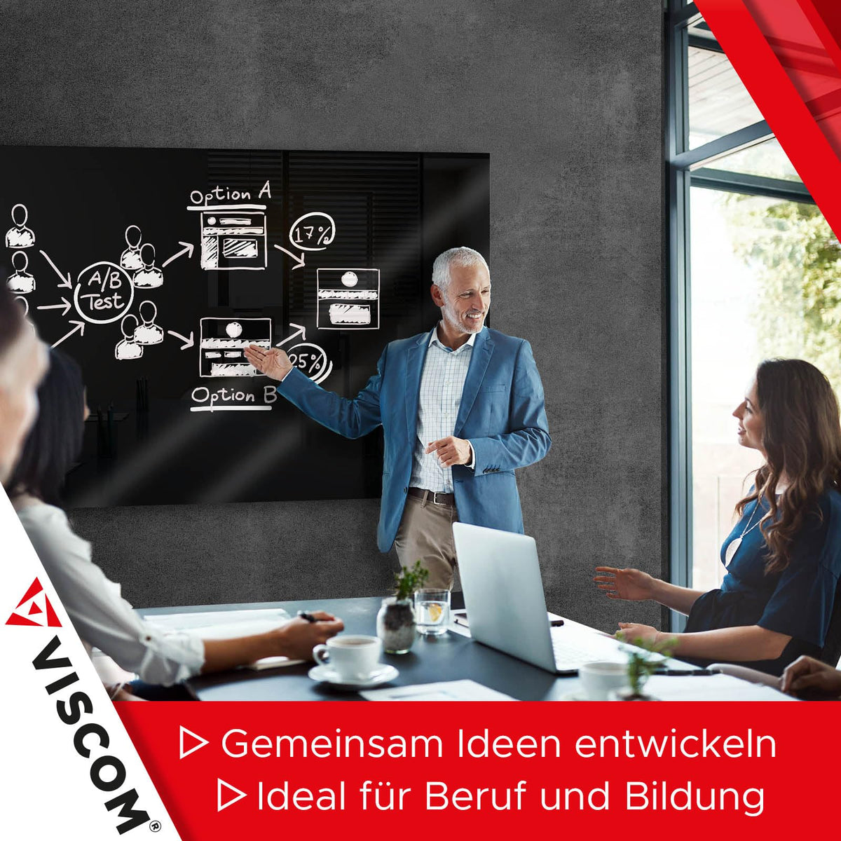 VISCOM Glas-Magnettafel - 40 x 60 cm in sattem Schwarz - rahmenlos