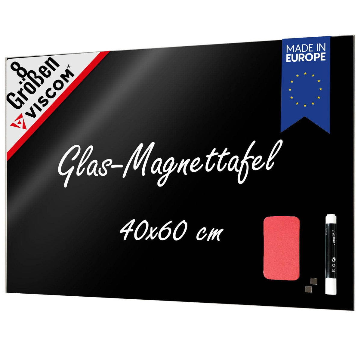 VISCOM Glas-Magnettafel - 40 x 60 cm in sattem Schwarz - rahmenlos