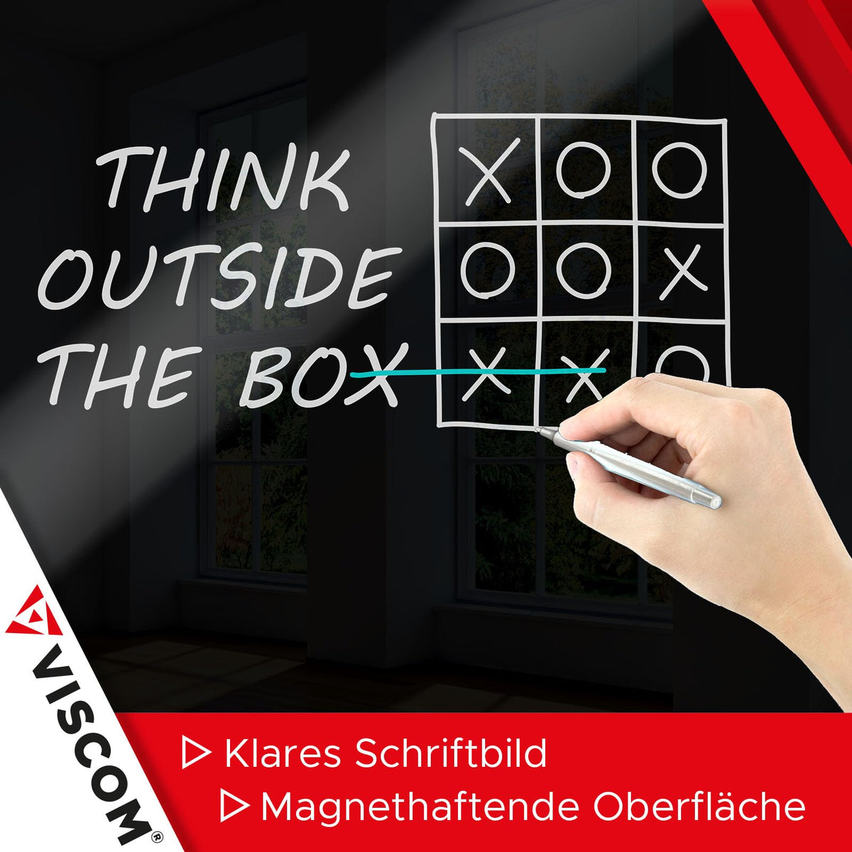 VISCOM Glas-Magnettafel - 40 x 60 cm in sattem Schwarz - rahmenlos