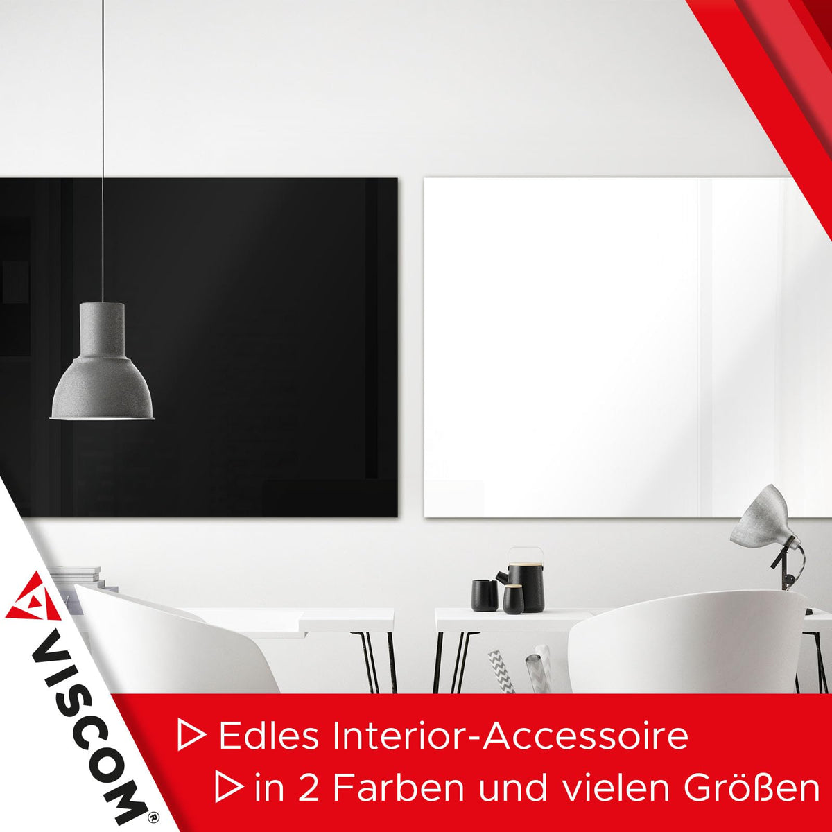VISCOM Glas-Magnettafel - 40 x 60 cm in sattem Schwarz - rahmenlos