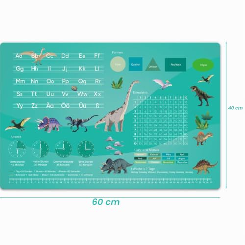 BRICH Schreibtischunterlage Kinder Abwischbar – Dinosaurier Lernunterlage
