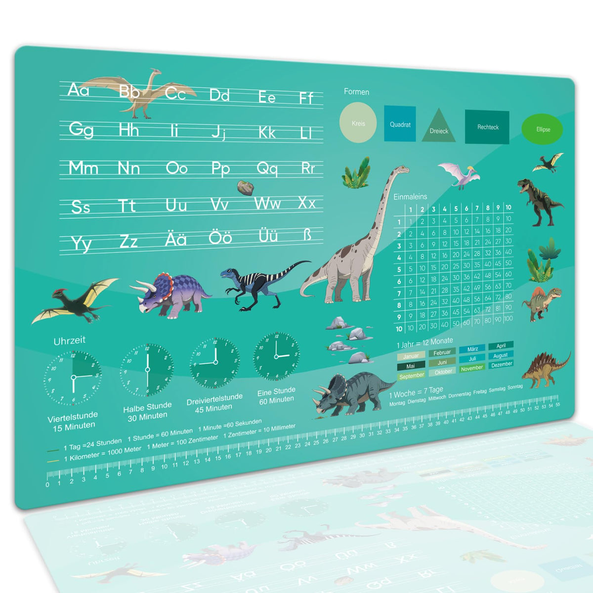 BRICH Schreibtischunterlage Kinder Abwischbar – Dinosaurier Lernunterlage