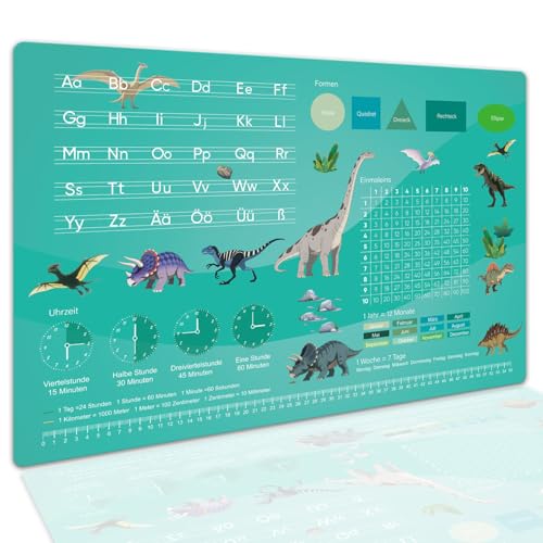 BRICH Schreibtischunterlage Kinder Abwischbar – Dinosaurier Lernunterlage