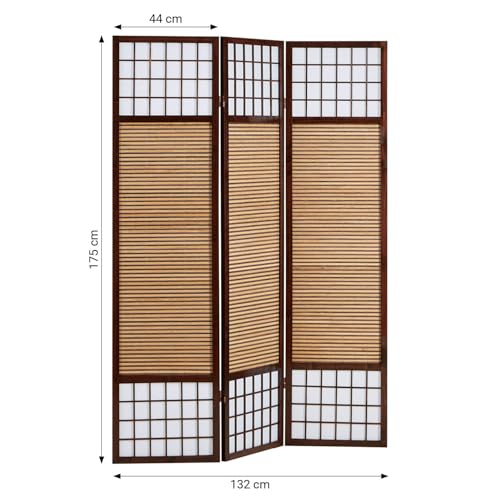 Homestyle4u Paravent 3-teilig Dunkelbraun Bambus Sichtschutz Shoji Raumteiler Holz