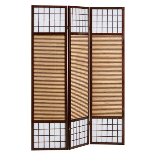 Homestyle4u Paravent 3-teilig Dunkelbraun Bambus Sichtschutz Shoji Raumteiler Holz