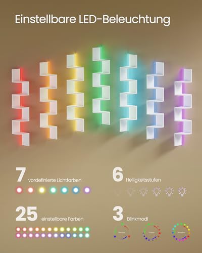 VASAGLE Eckregal mit LED-Beleuchtung, Wandregal 5 Ebenen