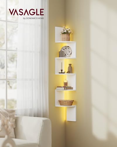 VASAGLE Eckregal mit LED-Beleuchtung, Wandregal 5 Ebenen