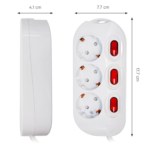 3-Fach Steckdosenleiste einzeln schaltbar 1,5m Kabel Farbe: weiß, für Wandmontage geeigtnet, 230V 16A 3500W