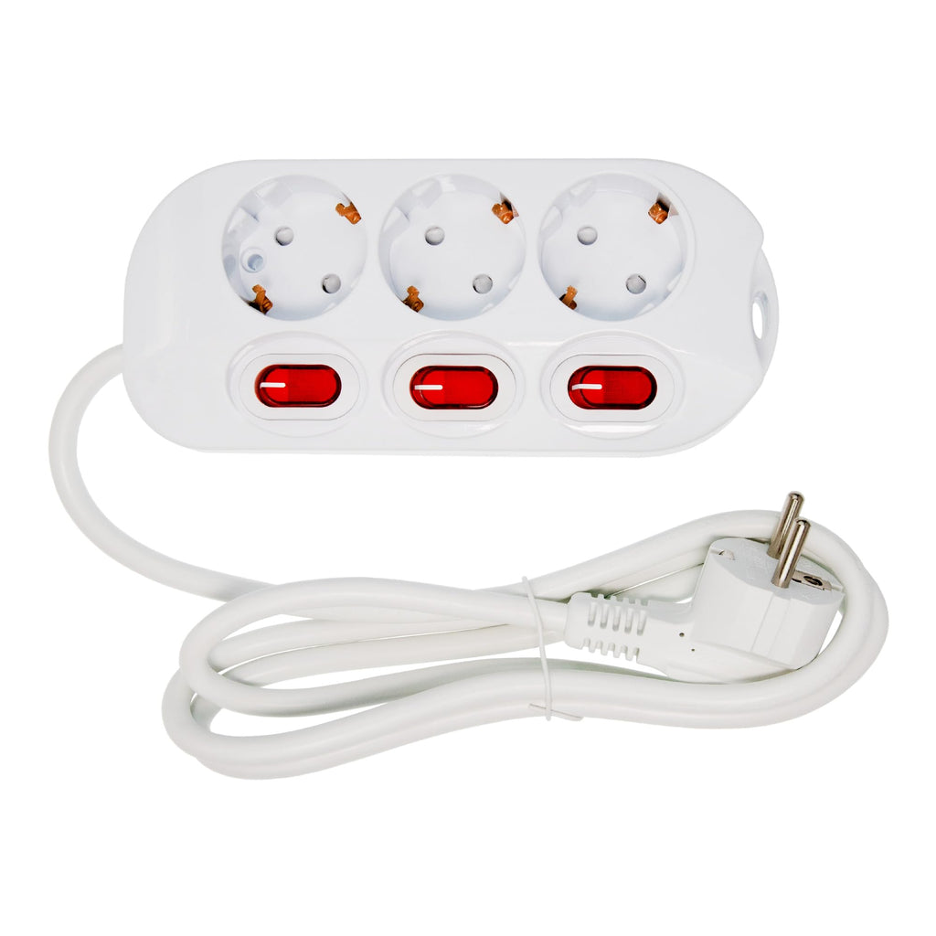 3-Fach Steckdosenleiste einzeln schaltbar 1,5m Kabel Farbe: weiß, für Wandmontage geeigtnet, 230V 16A 3500W
