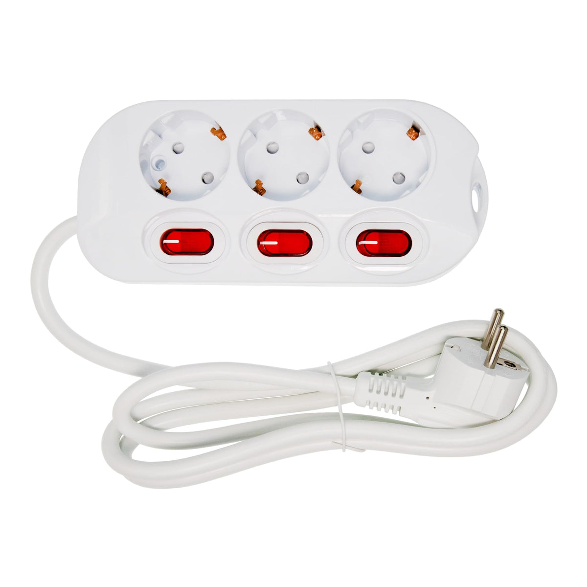 3-Fach Steckdosenleiste einzeln schaltbar 1,5m Kabel Farbe: weiß, für Wandmontage geeigtnet, 230V 16A 3500W