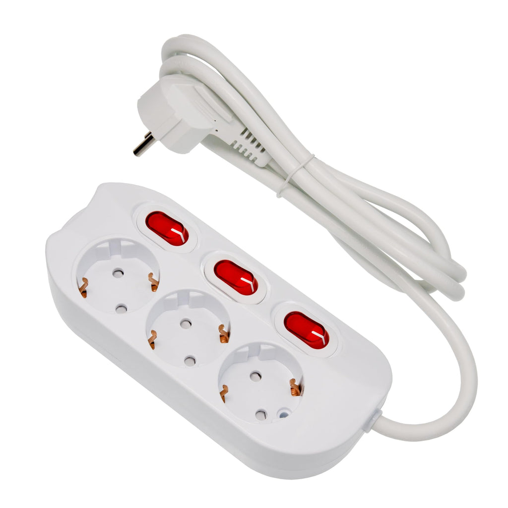 3-Fach Steckdosenleiste einzeln schaltbar 1,5m Kabel Farbe: weiß, für Wandmontage geeigtnet, 230V 16A 3500W