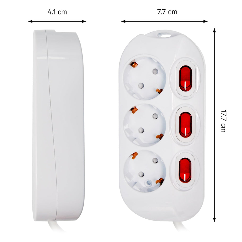 3-Fach Steckdosenleiste einzeln schaltbar 1,5m Kabel Farbe: weiß, für Wandmontage geeigtnet, 230V 16A 3500W