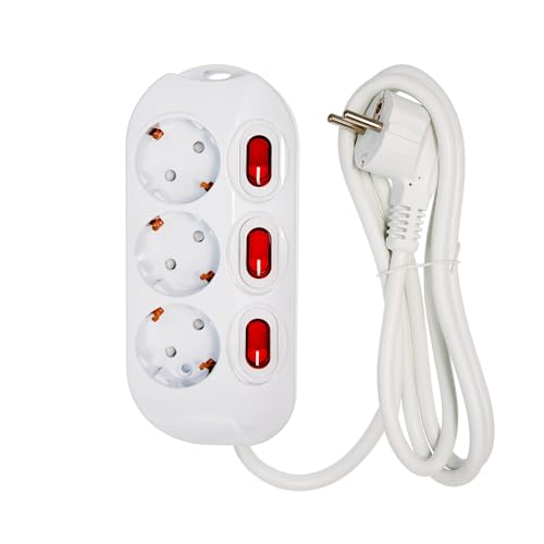 3-Fach Steckdosenleiste einzeln schaltbar 1,5m Kabel Farbe: weiß, für Wandmontage geeigtnet, 230V 16A 3500W