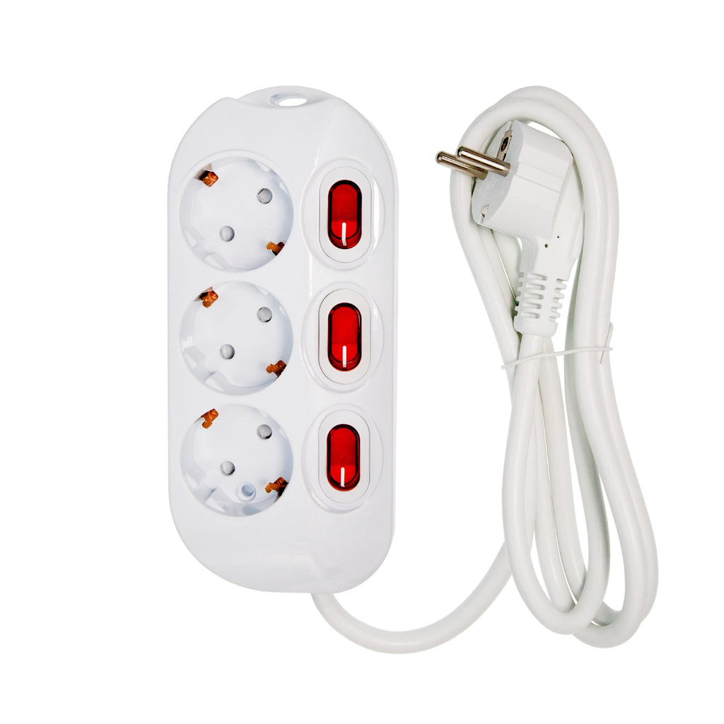 3-Fach Steckdosenleiste einzeln schaltbar 1,5m Kabel Farbe: weiß, für Wandmontage geeigtnet, 230V 16A 3500W