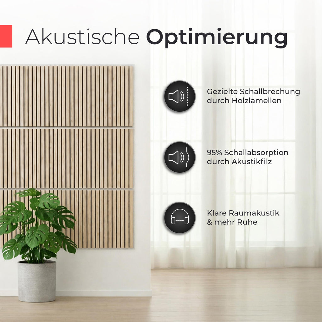 Akustikpaneele Holz - 60x60 cm - Echtholz Eiche & Akustikfilz