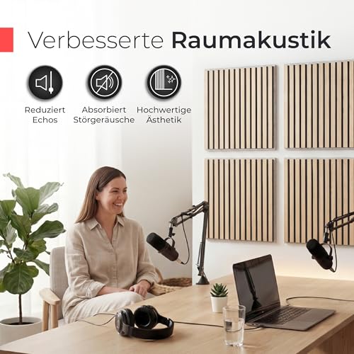 Akustikpaneele Holz - 60x60 cm - Echtholz Eiche & Akustikfilz