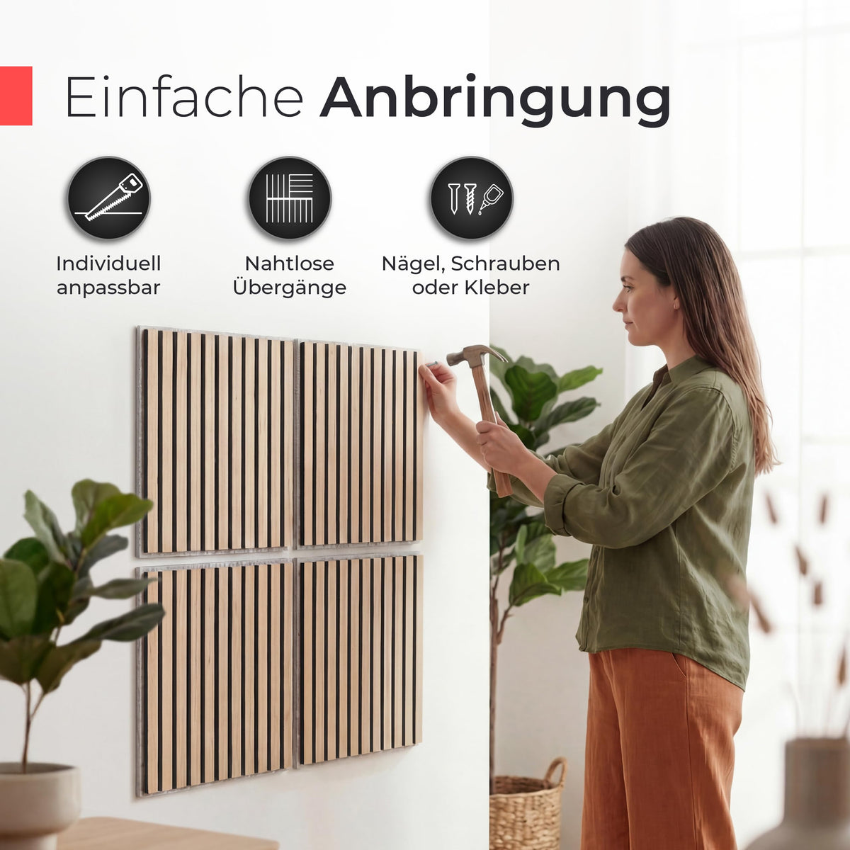 Akustikpaneele Holz - 60x60 cm - Echtholz Eiche & Akustikfilz