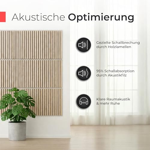 Akustikpaneele Holz - 60x60 cm - Echtholz Eiche & Akustikfilz