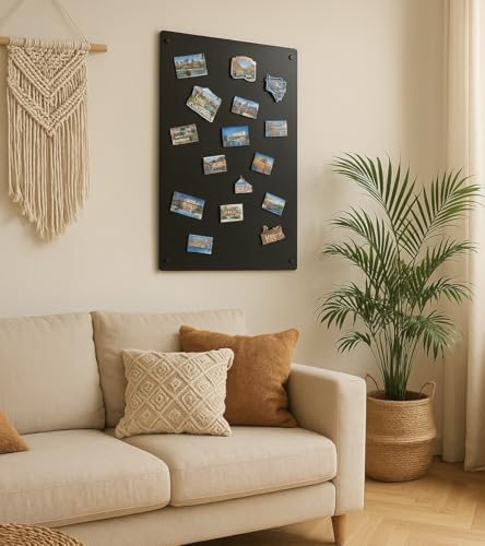 Magnettafel Schwarz 80x50 cm aus Edelstahl Magnetwand Pinnwand Magnetisch Groß Magnetboard Küche, Büro, Kinderzimmer