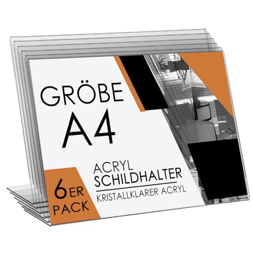 Aufsteller A4 6er-Set - Acryl Tischaufsteller A4 Für Büro, Rezeption, Hochzeit - Hochwertiger Steller Für Einzigartige Veranstaltung 21,7 x 30 cm