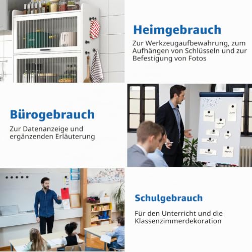 Wukong Neodym Magnete Starker Halt, 16×20mm | 8 Stück Starke Magnete Push Pins, Whiteboard Magnet Schwarz für Magnettafel, Kühlschrank und Büro