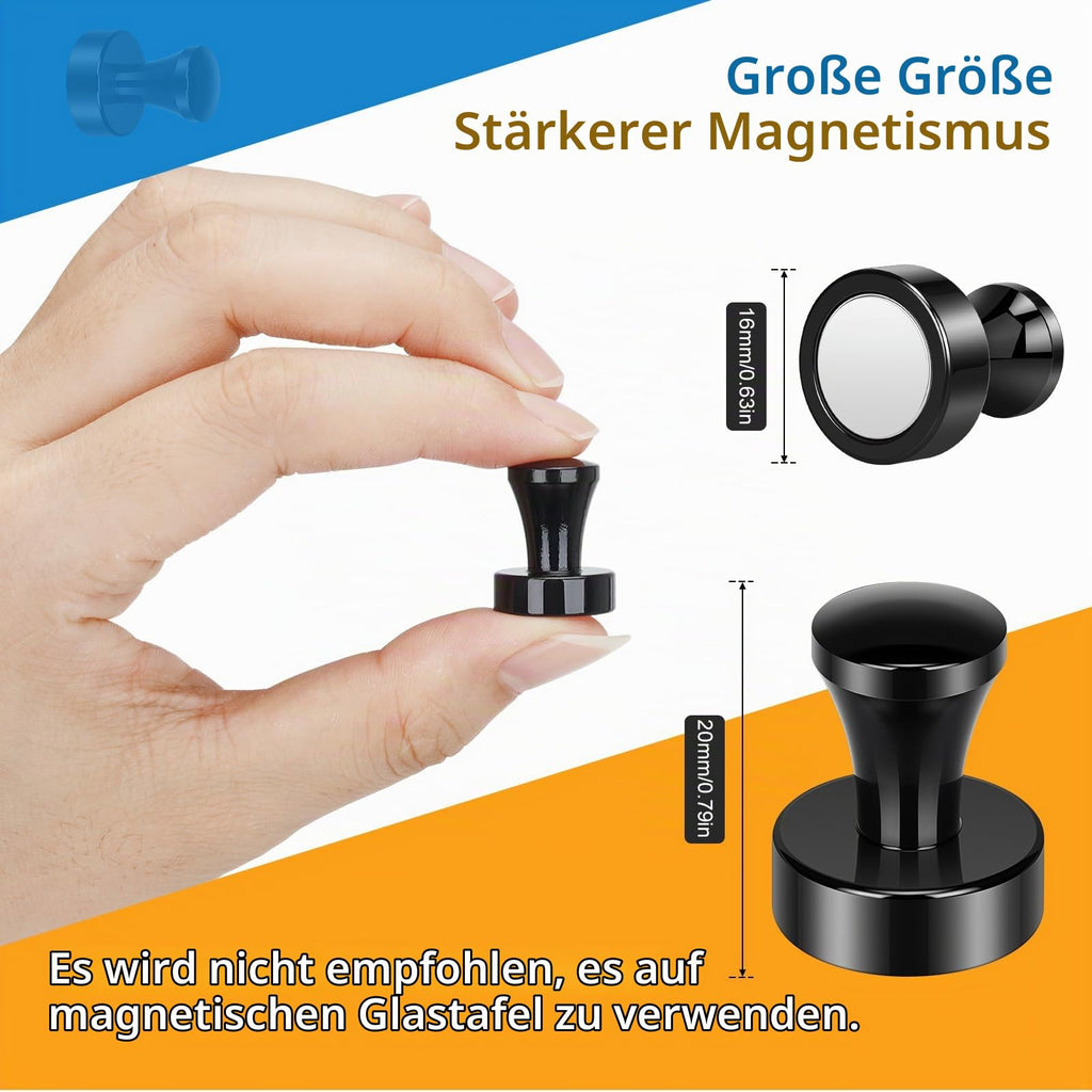 Wukong Neodym Magnete Starker Halt, 16×20mm | 8 Stück Starke Magnete Push Pins, Whiteboard Magnet Schwarz für Magnettafel, Kühlschrank und Büro