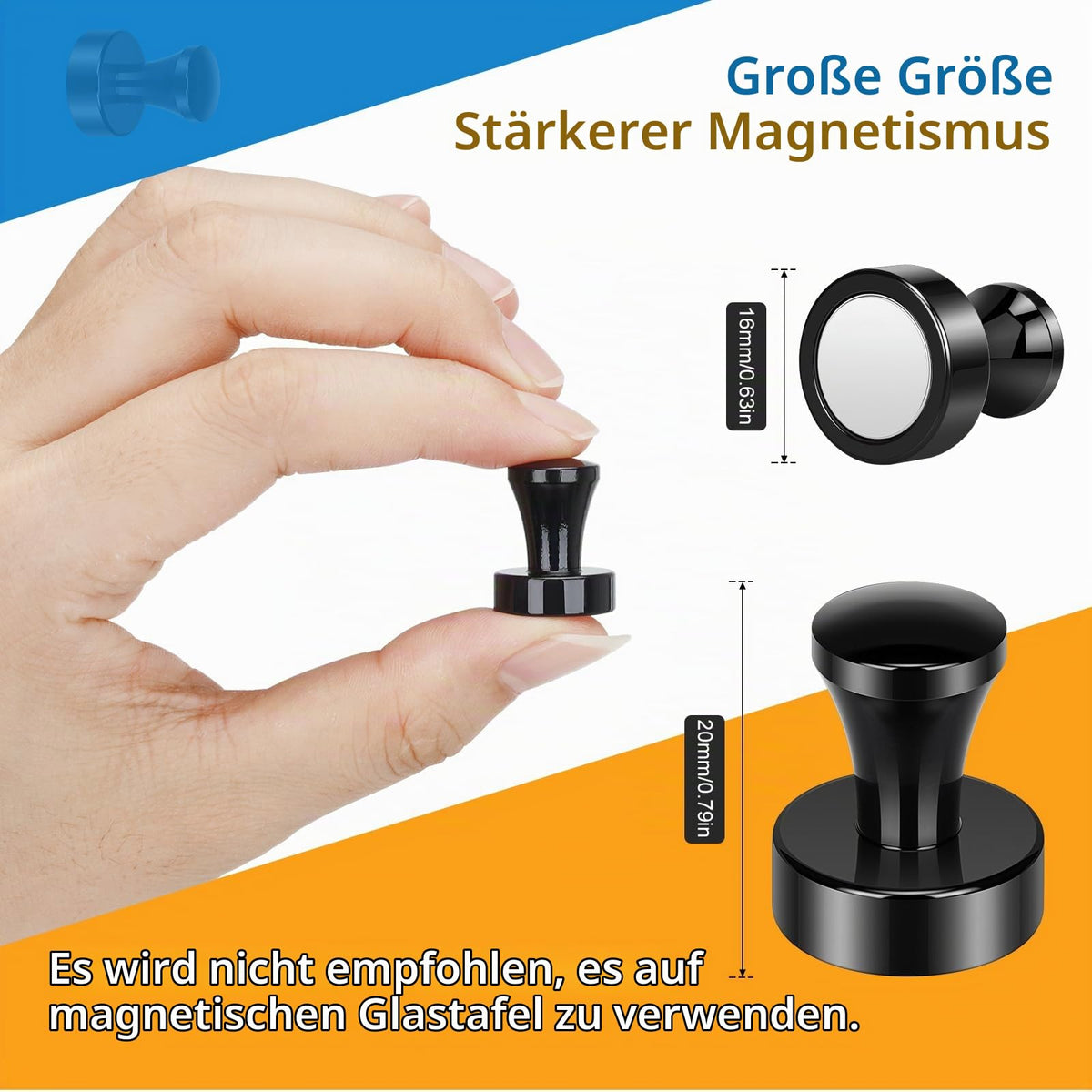 Wukong Neodym Magnete Starker Halt, 16×20mm | 8 Stück Starke Magnete Push Pins, Whiteboard Magnet Schwarz für Magnettafel, Kühlschrank und Büro