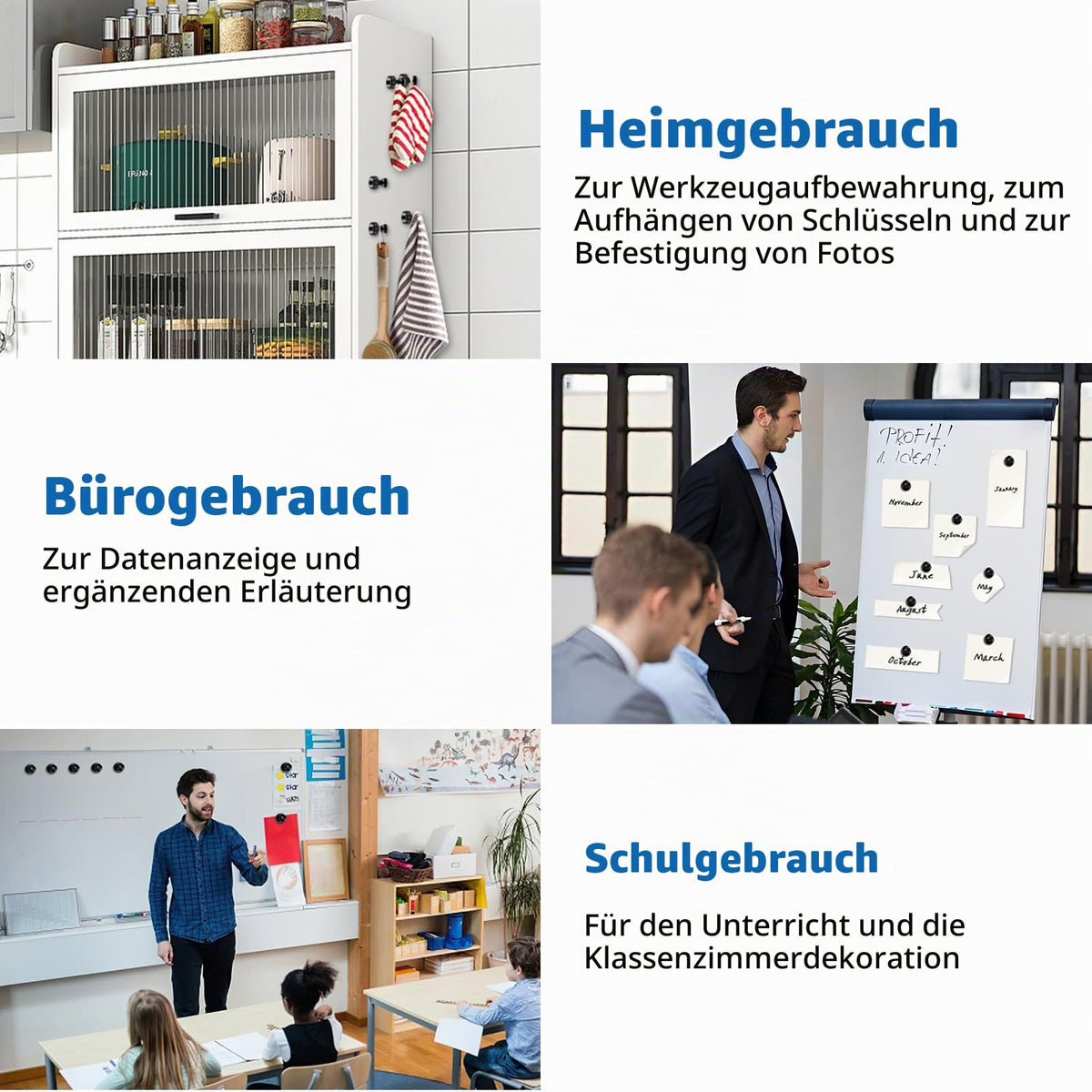Wukong Neodym Magnete Starker Halt, 16×20mm | 8 Stück Starke Magnete Push Pins, Whiteboard Magnet Schwarz für Magnettafel, Kühlschrank und Büro