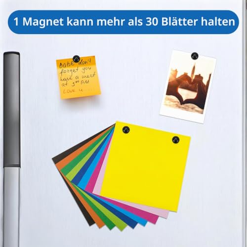 Wukong Neodym Magnete Starker Halt, 16×20mm | 8 Stück Starke Magnete Push Pins, Whiteboard Magnet Schwarz für Magnettafel, Kühlschrank und Büro