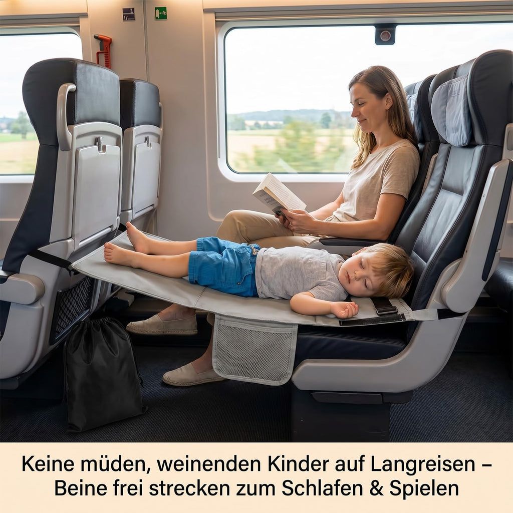 Flugzeug Bett Kinder - 77 x 44 cm Sitzverlängerung Flugzeug Kinder mit Seitentaschen, Tragbare Atmungsaktive Leichte Langlebige Flugzeugsitz Extender, Reisebett Baby für Flugzeugen, Zügen, Auto